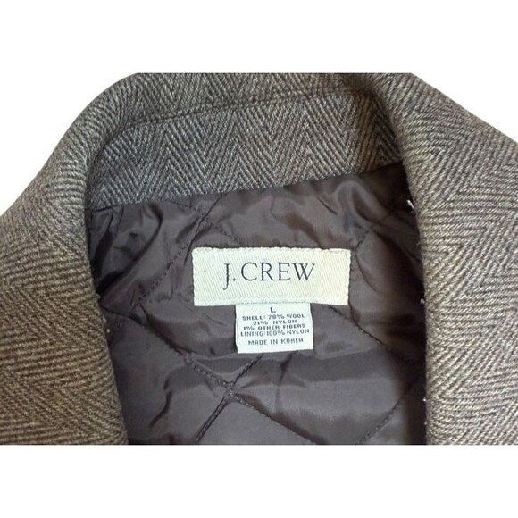J Crew Ludlow Car Coat Men's Size Large Herringbone Tweed Insulated Overcoat - Picture 2 of 8